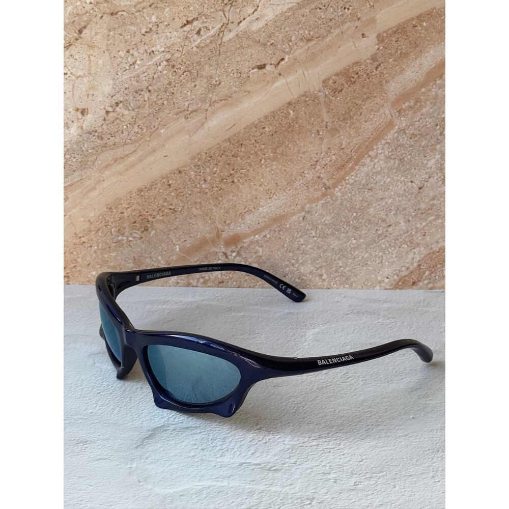 NEW Balenciaga BB0229S Bat Sunglasses in Metallic Blue $605 - Picture 5 of 8